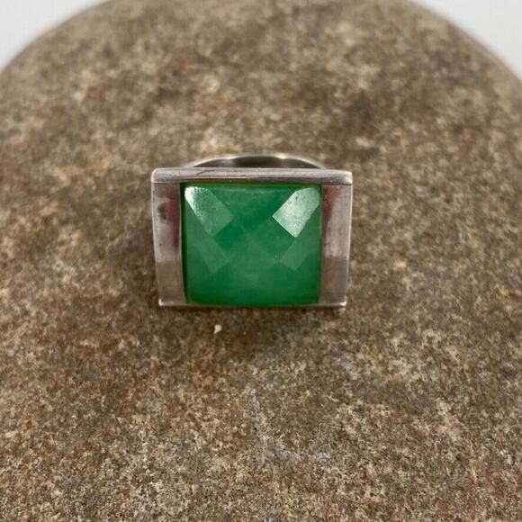 Sterling Silver Faceted Green Chalcedony Gemstone Ring Square‎ Womens Sz 8.25 - Picture 2 of 9
